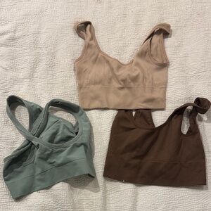 Seamless Sports Bra Set - Tan, Green, Brown